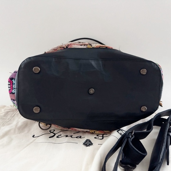 Nena & Co. Convertible Day Bag Tote Artisan Leather Huipil Woven Tapestry Boho - Picture 9 of 15